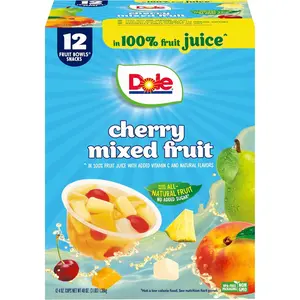 Dole Cherry Mixed Fruit Fruit Bowls Snack in 100% Fruit Juice 12 - 4 oz Cups