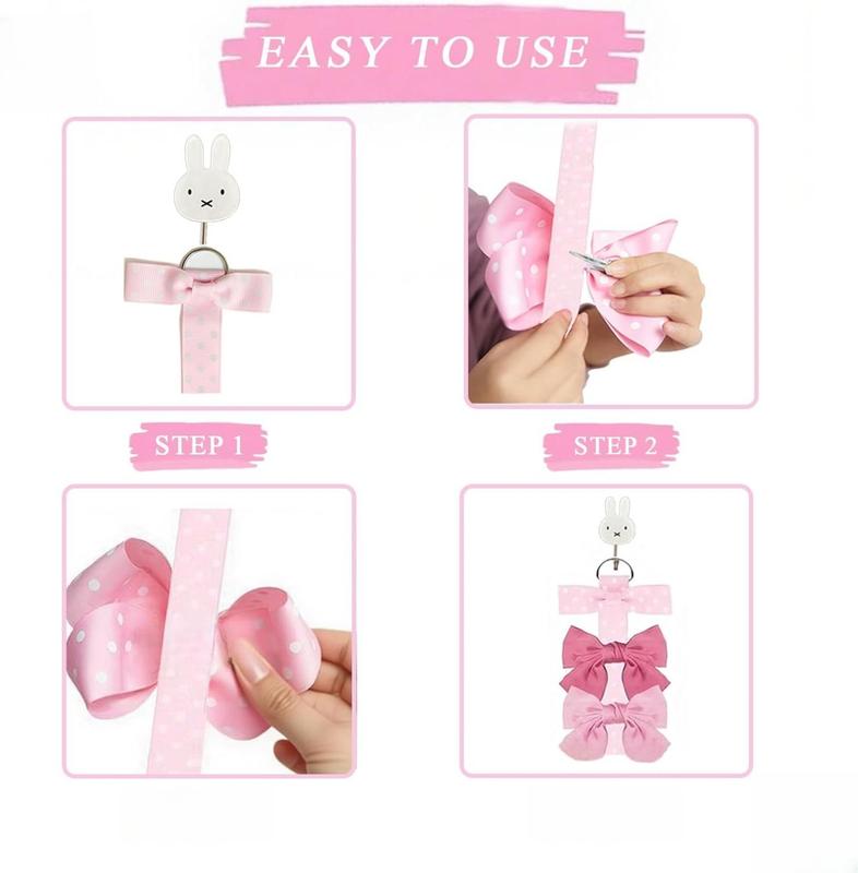 6 PCS Headband Bow Holder for Girls Hair Bows Clips Storage Bow Organizer hanger for Girls Hair Bows accessories Wall Hanging Organizer for Baby Room, Nursery Decors or Travel (Pink)