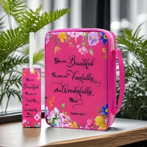 Floral Pattern Bible Cover with Handle & Zipper Back Bag, Portable Bible Handbag with Bookmark, Bible Storage Bag for Bible Study, Outdoor, Daily Commute