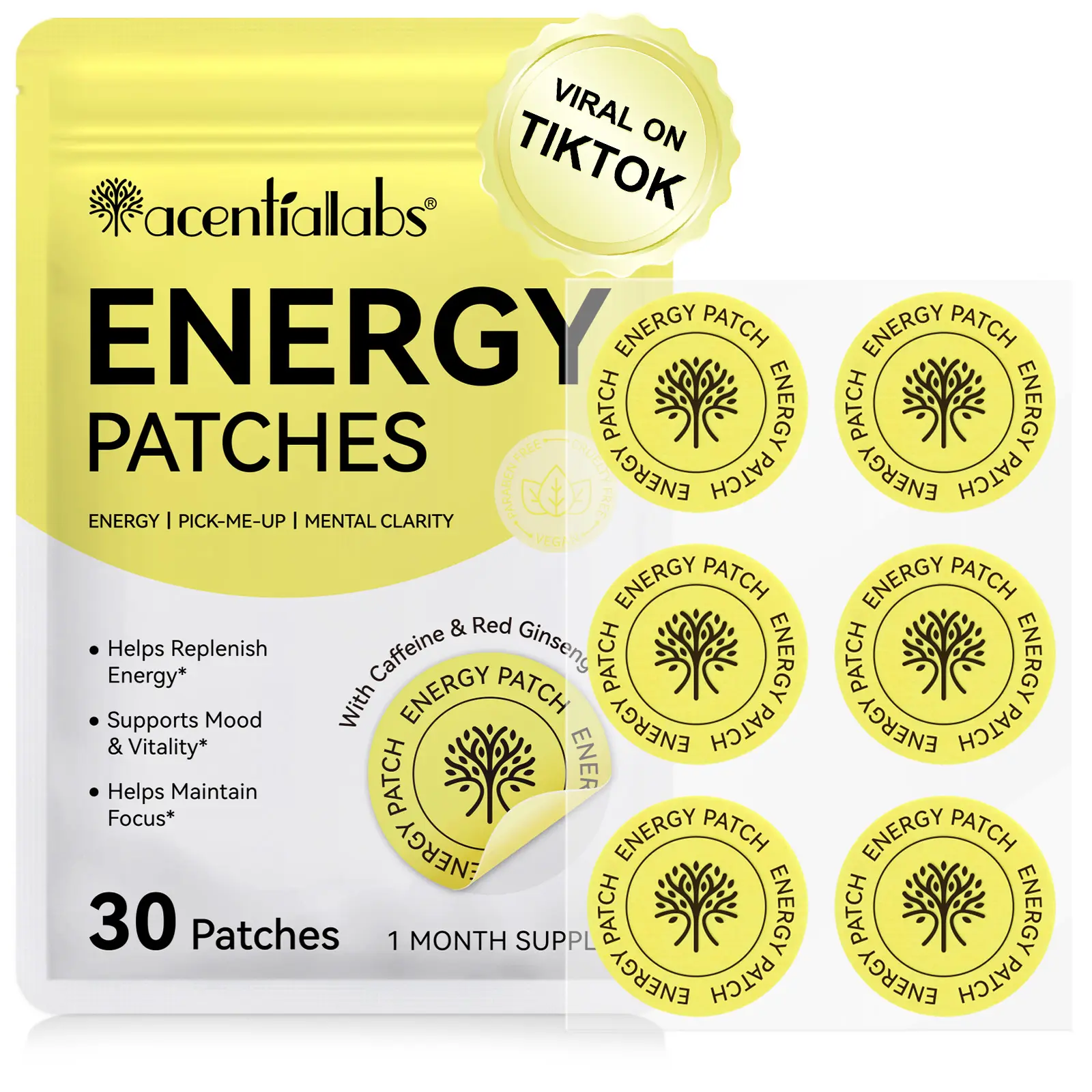 Mini Acentiallabs Energy Patches 30 Patches, Viral on Tiktok, Full Of Vitality, Maintain Focus, Mental Clarity, Each Energy Patch Thin, Compact, Lightweight, Pocket, Bag, Suitcase, Won't Take Up Space, Great Gift for Friends