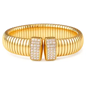 Stretch Chunky Herringbone CZ Bangle Bracelet for Women by Ginger Lyne