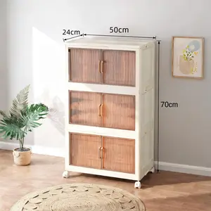 Stackable 5 Tier Wheeled Storage Organizer, Foldable Collapsible Plastic Containers for Home Storage Solution