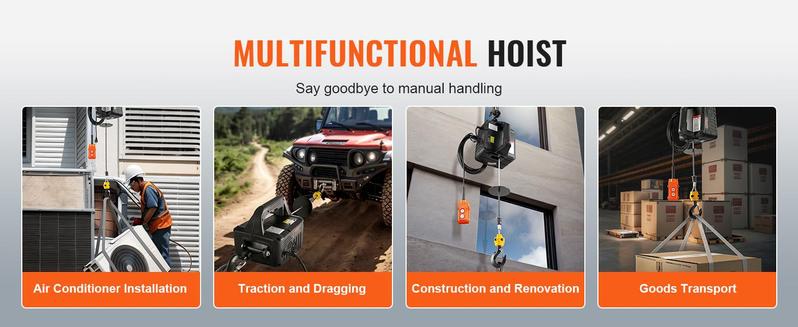 VEVOR 3-in-1 Electric Hoist Winch, TikTokShopBlackFriday, 1100lbs 1500W Portable Power Winch Crane, 110V/120V 22.9 ft Lifting Height, 13 ft/min with Manual, Wired and Wireless Remote Control, Overload Protection