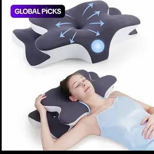 GLOBAL PICKS Double-Sided Contoured Neck Pillow Unscented Supportive Memory Foam with Cooling Cover Zoned Design & Extra-Large Armrest for Deep Sleepers Side/Stomach/Back Sleepers