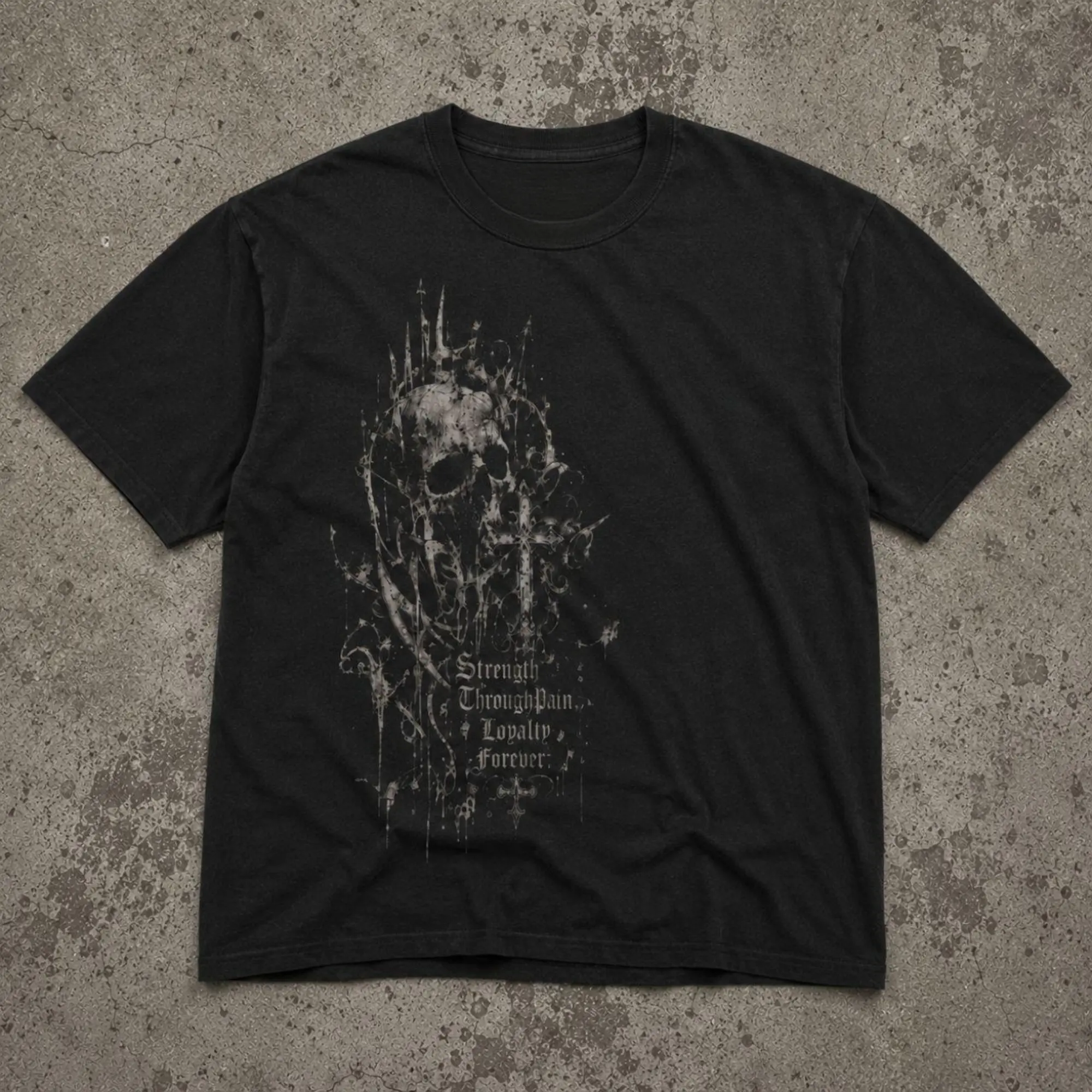 Vintage Dark Gothic Skull Cross Strength Through Pain T-Shirt - Retro Heavy Metal Loyalty Forever Tee, Alternative Grunge Shirt, Graphic T-Shirt 100% Cotton, Unisex Shirt Menswear Womenswear Streetwear Cotton Comfort