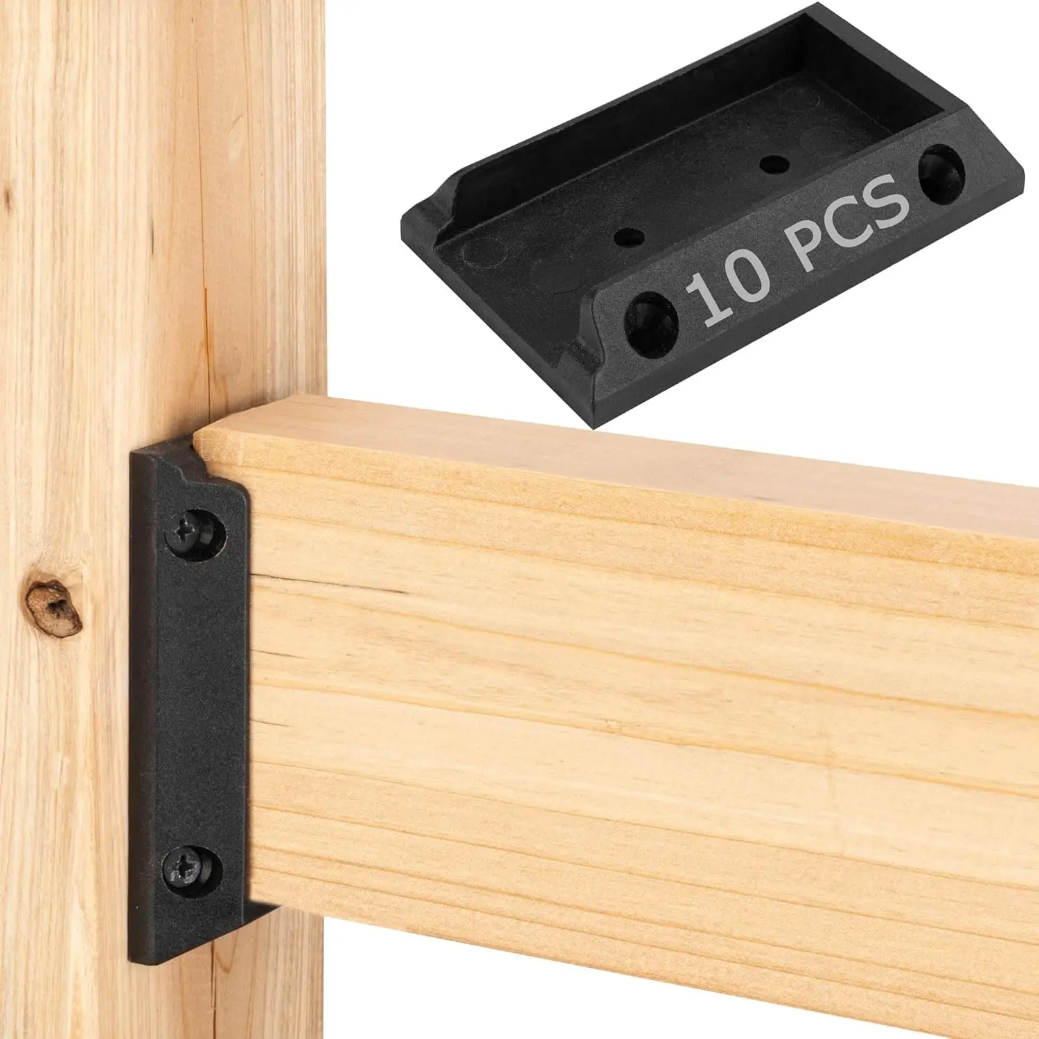 10pcs 2x4 Deck Railing Bracket Connectors, Durable Impact-Resistant PP Plastic, Corrosion-Resistant, Hassle-Free Installation for Pavilions & Garden Fences, Black Bracket & 60x Mounting Screws Set
