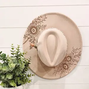 Floral Burned Hat, Floral Engraved Cowboy Hat, Sunflower Hat, Sunflower Burned Fedora, Engraved Fedora, Engraved Felt Hat, Boho Hat