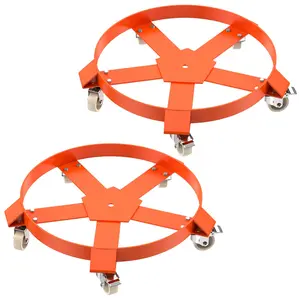 GARVEE 55 Gallon Drum Dolly, Heavy-Duty Steel Dolly with 5 Caster Wheels, 1250 LBS Capacity, Non-Tipping Hand Truck for Trash Cans, Durable Orange Design, 2 Pack