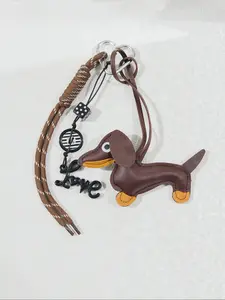 Cute Dog Keychain Bag Charm, PU Leather Sausage Dog Accessory, Fashion Daily Jewelry, Adorable Pet Lover Gift