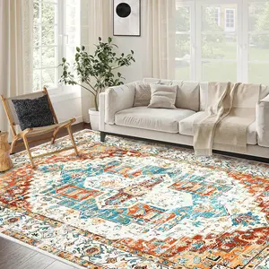 【GARVEE】Vintage 6x9 Area Rug in Red Tone - Pet & Child Friendly, Machine Washable, Non-Slip, Stain Resistant, Foldable, Ultra Soft Oriental Carpet for Living Room, Bedroom, Nursery