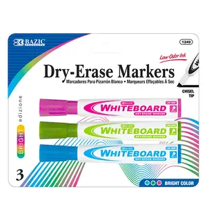BAZIC Bright Colors Chisel Tip Dry-Erase Markers (3/Pack)