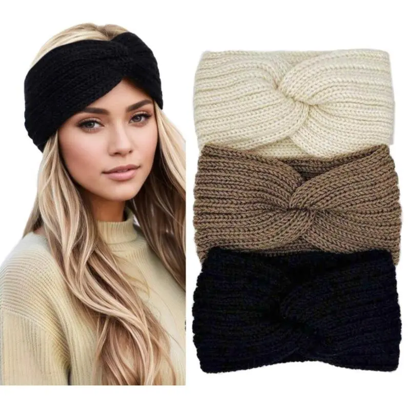3PCS Winter Headbands for Women  Chunky Knit Ear Warmers & Cold Weather Headbands  Triple Knot Ribbed Knit Set in Classic Neutrals (Beige, Brown, Black)  Cozy & Stylish Winter Accessories