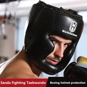 Boxing Helmet with Facial Protection for Taekwondo and Sanda, Durable PU Material, Essential Combat Training Gear, Boxing Equipment