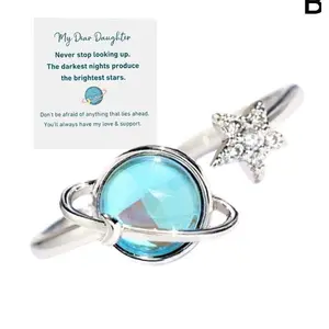 CASSIECA Adjustable Spinner Planet Fidget Ring for Women, Hypoallergenic Copper Open Fit Piece with Blue Planet Star CZ, Anxiety & Stress Relief (US Sizes 5-9), Gift Box Included for Work, Business, Daily Wear SummerVibes
