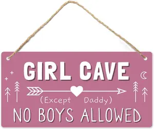 Girl Cave Sign for Girls Room, No Boys Allowed Door Sign, Cute Room Decor Sign for Bedroom Door, Funny Girls Only Sign for Kids Room, Teen Girl Wall Decor 12x6 Inch