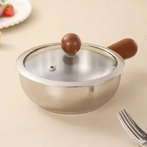 Stainless steel milk pot household baby baby food supplement pot special small pot wooden handle anti-scalding and anti-drop hot oil pot instant noodle pot Kitchen Cookware Pots Cooking Pot Stew Pot