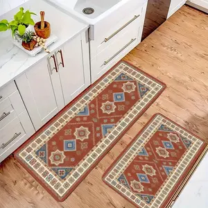 Boho Kitchen Runner Rug Sets 2 Piece Geometric Farmhouse 16x24inch+18x47inch Non Slip Washable Mat for Kitchen Living Room Entryway Laundry Room