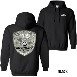 AFTCO x Mercury Fishing Hoodie Any Fish Any Water Graphic Pullover Unisex Heavy Blend Hooded Sweatshirt Angler Boating Gift