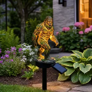 Bigfoot Solar Garden Ground Lamp - Resin Glowing Wild Man Sculpture, Outdoor Lawn Landscape Home Decor Statue