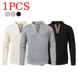 Men’s color-block suede front sweatshirt featuring allover 3D diamond embossing, a small stand collar, and a half-zip pullover design.