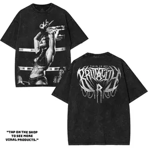 Rhea Ripley WWE4U Washed Oversized Cotton Graphic Tee – Vintage Wrestling Graphic T-Shirts for Streetwear Fans Menswear