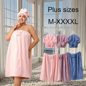 Plus Size Bath Towel 2 Counts/set Adjustable Towel Wrap Women with Hair Towel Bath Towel Dress After Shower, Large Spa Towels for Body Soft Water Absorbent Bathrobe for Bathroom, Sauna, Hotel Accommodation, Outdoor Travel