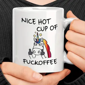 Ceramic Coffee Mug, White Creative Angry Unicorn Tea Cup, Office Portable Ceramic Mug For Hot Or Cold Drink, Novelty Gift Drinkware Beverage