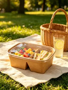 Zero Home 10-Pack Eco-Friendly Kraft Paper Bento Boxes with Lids - 2 Compartment Biodegradable Disposable Food Containers for Meal Prep, Catering & Party Supply