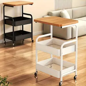 Multi-tiered luggage rack with wheels, food service shelving and racks, detachable metal storage racks, portable wheels, multi-tiered trolley - for organizing and storage in bedrooms, kitchens, bathrooms, offices, and dorms (Model: DM409)