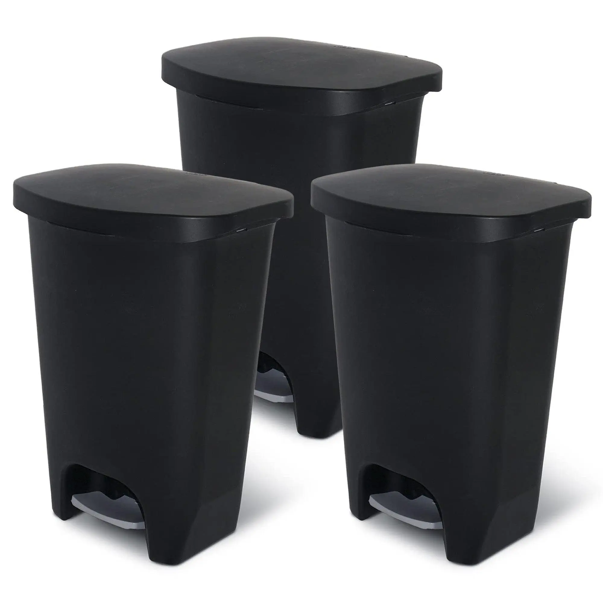Glad Kitchen Trash Can with Lid and Garbage Bag Rings, 13 Gal, Black, 3 Pack