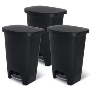 Glad Kitchen Trash Can with Lid and Garbage Bag Rings, 13 Gal, Black, 3 Pack