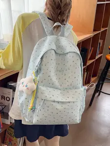 Simple Polka Dot Casual Nylon Backpack for Women, Large Capacity College Style Student Bag, Fashionable Versatile Zipper Durable Backpack