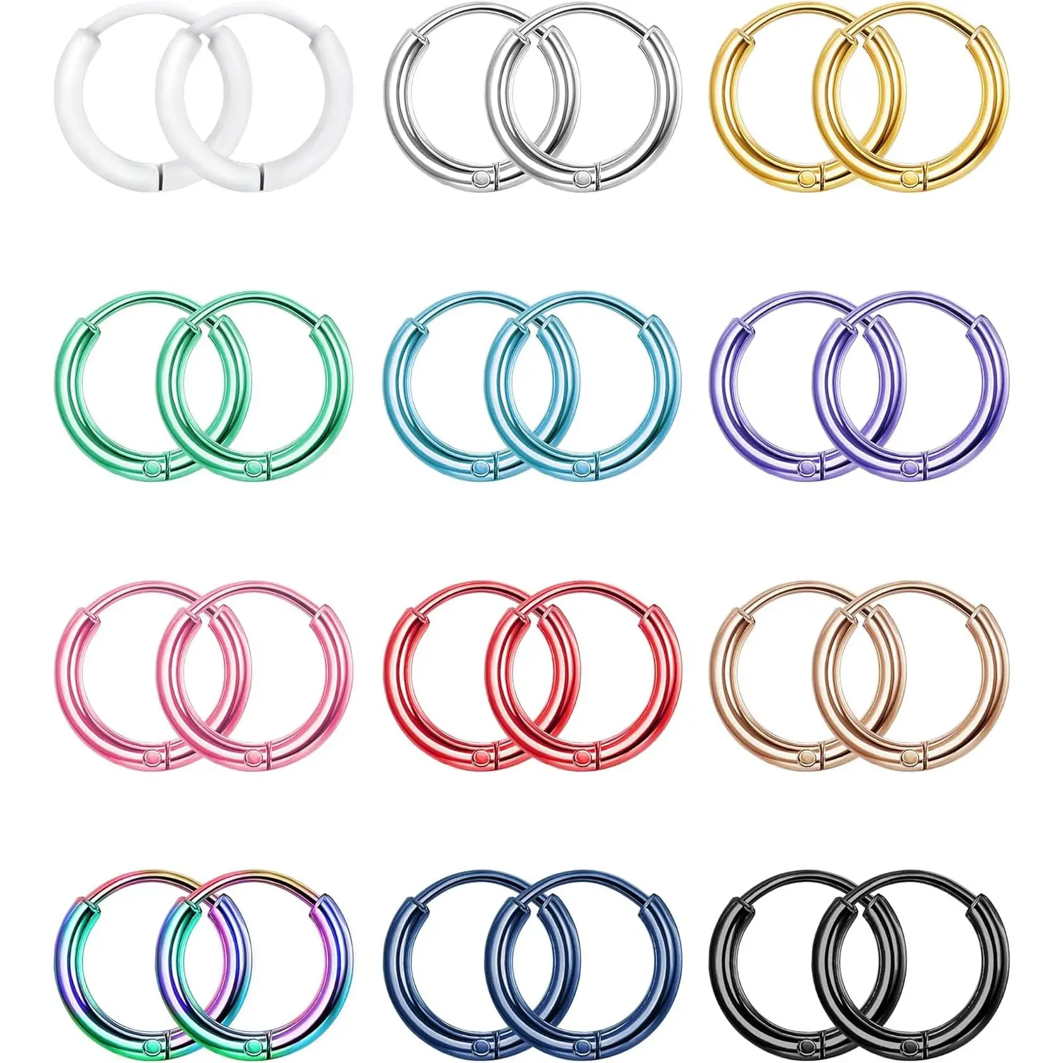 FLORIDECO 12 Pairs 6mm Earrings Set, Stainless Steel Huggie Hoops & Studs for Unisex, Lightweight Stackable Ear Accessories for Helix & Tragus Piercings, Silver & Gold, Lightweight Stackable Earrings, Double Piercing Earrings