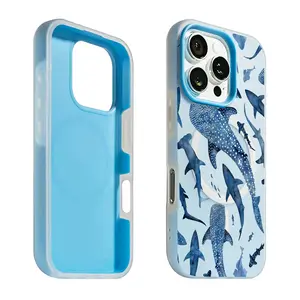 Blue Shark Ocean Phone Case， Marine Style， Phone Case for iPhone 17 Pro Max 17 Air 17Pro 16 15 14 13 12 11 Pro Max， Sea Animal Gift， Ocean Shark Pattern， Deep Sea Wildlife Design， Blue Water Art Theme， Aquatic Lover Present