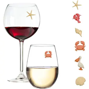 Beach Wine Charms Magnetic Glass Markers Set of 6 Tropical Summer Charms