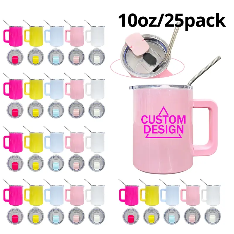 25pcs 10oz Stainless Steel Insulated Tumbler - Double-Wall Reusable Coffee Cups with Handles, Lids, Sublimation Style Mugs for Hot/Cold Drinks, Ideal for DIY Festive Gifts