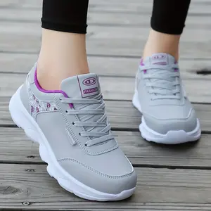 Brand GGOR Women's Lightweight Low-Top Athletic Running Sneakers - Lace-Up All-Season Training Shoes with Cushioned MD Sole, PU Cover-like Breathable Mesh Lining & Gray/Purple Accent - White Round-Toe Gym, Casual, Casual Attire (Grey/Pink)