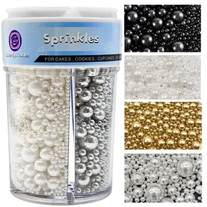 Sprinkles for Cake Decorating, Gold Silver White and Black Pearl Sprinkles Mix for Cookie Baking Ice Cream Cupcake Topping