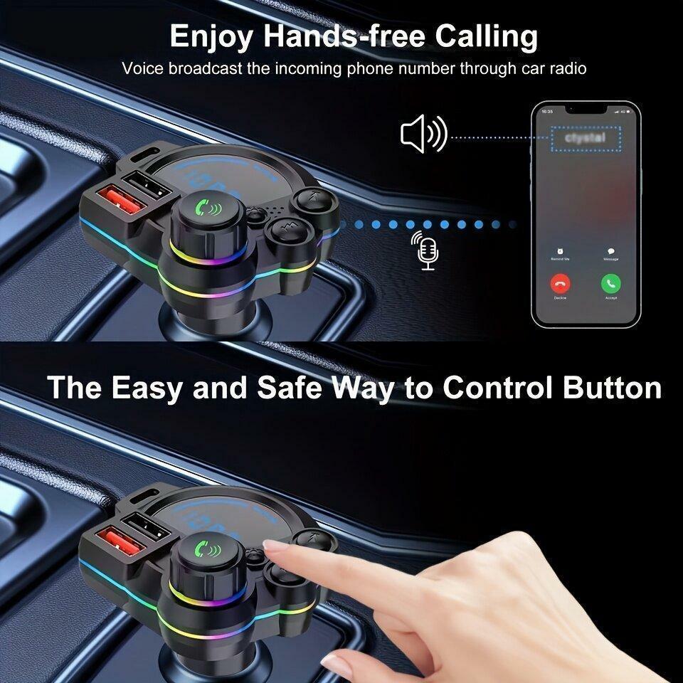 PD 20W USB-C Car Charger & Bluetooth 5.3 FM Transmitter, Wireless MP3 Player, Dual USB Charging Ports, HiFi Lossless Music, Hands-Free Calling, RGB LED Display, TF Card Support, Car Accessories