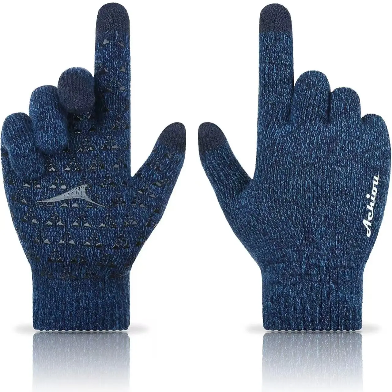 Achiou Winter Gloves for Men and Women, Thermal Touchscreen Knit Gloves Thick thermal lining, three-finger touchscreen control and silicone palm grip for driving, commuting and winter wear