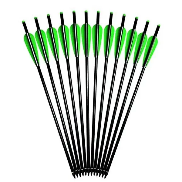 Hunting arrows 30 inches long 7.8mm rubber feather mixed carbon arrow. Composite recurve bow arrow with replaceable arrowheads. Bow and arrow shooting equipment accessory. Suitable for outdoor use. Green color. School gift.