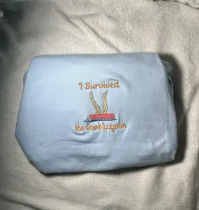 Caseoh GoobLagoon Embroidered Sweatshirt - Unisex Gildan Products Crew Neck Long Sleeve Casual Fit Women's Tops "I Survived the Boot Lagoon" Design