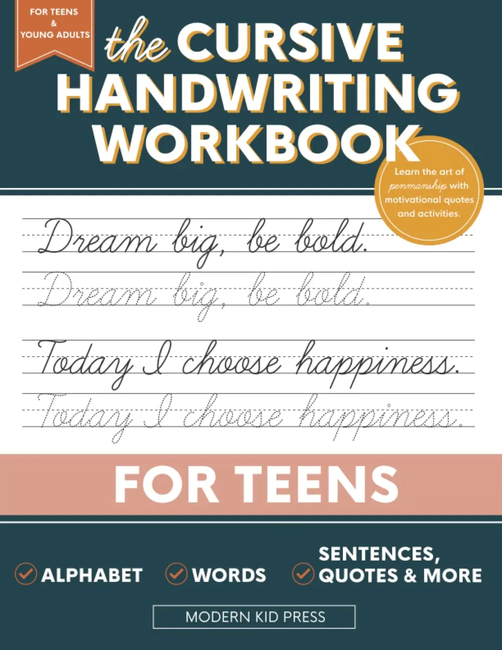 Cursive Handwriting Paper Book for Teens - Open-Ended Printed Pages, Motivational Quotes, Activities for Educational Penmanship Practice (School & Office Stationery)