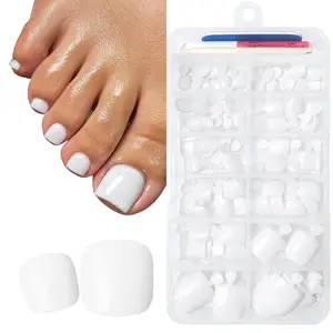 168PCS White Press on Toenails, Short Square Acrylic Fake Toe Nails with Glue Tabs, Glue on Artificial Toenail Tips for Women, DIY Home Pedicure False Toenails Kit