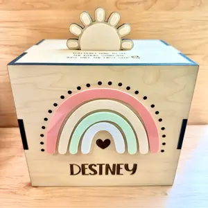 Maple Wood Rainbow Piggy Bank with Personalization Option