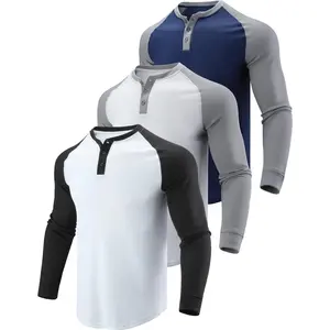 3 Pack Mens Waffle Henley Thermal Long Sleeve Shirts, Casual Fitted Fall Shirts for Men