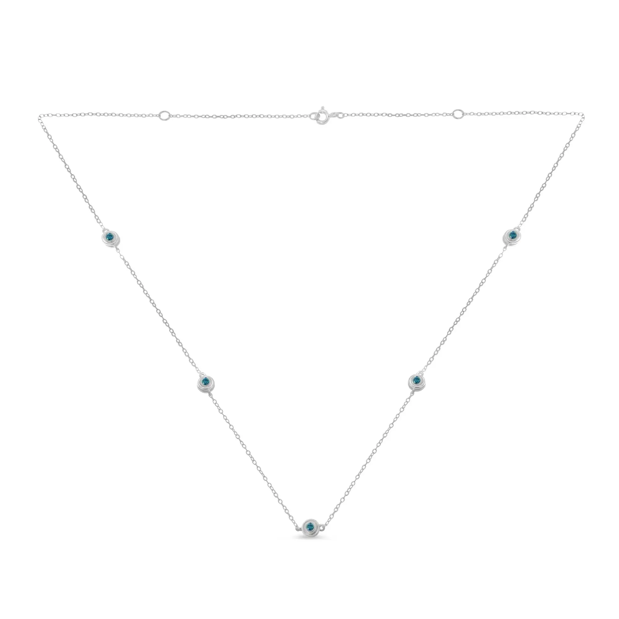 Sterling Silver Treated Blue Color Diamond Station Necklace (1/2 cttw, Blue Color, I2-I3 Clarity)
