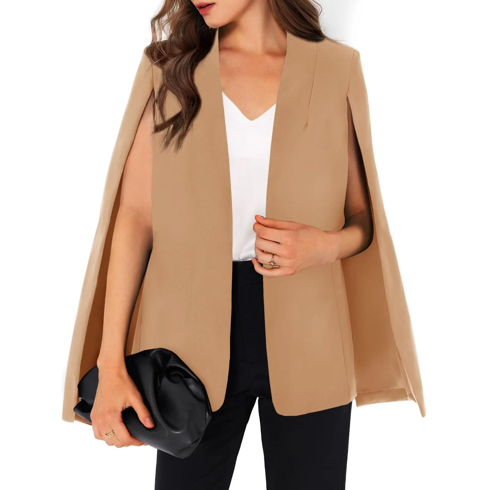 Lannew Womens Cape Blazer Split Sleeve Open Front Casual Jacket Coat Workwear