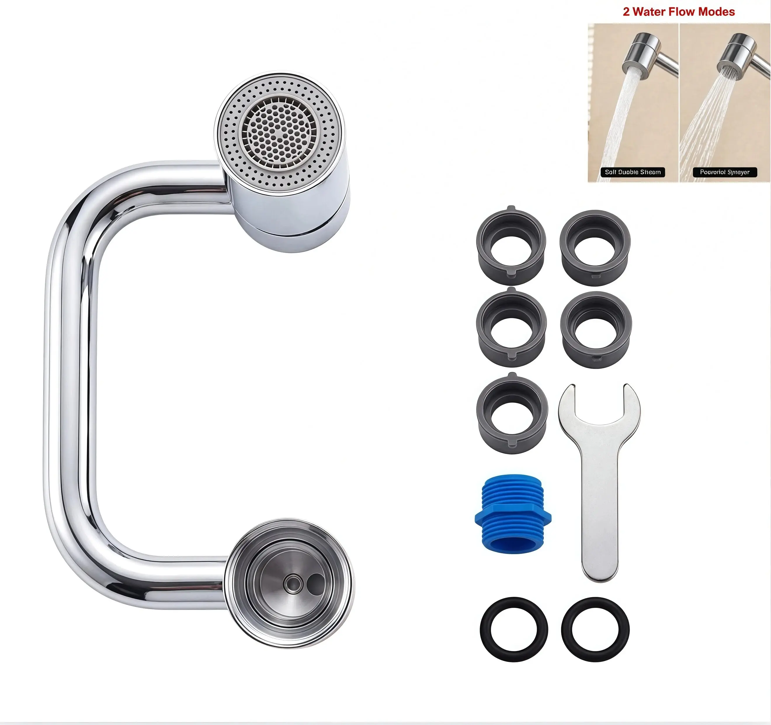 2-Mode 1080° Rotating Tap Extender, Water Saving U-Shaped Aerator, Multi-scene Faucet Adapter for Kitchen Sink, Bathroom & Home