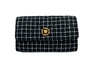 Pre-owned VERSACE Fabric Crossbody Bags Wallet On A Chain Black Crossbody Women's Bag